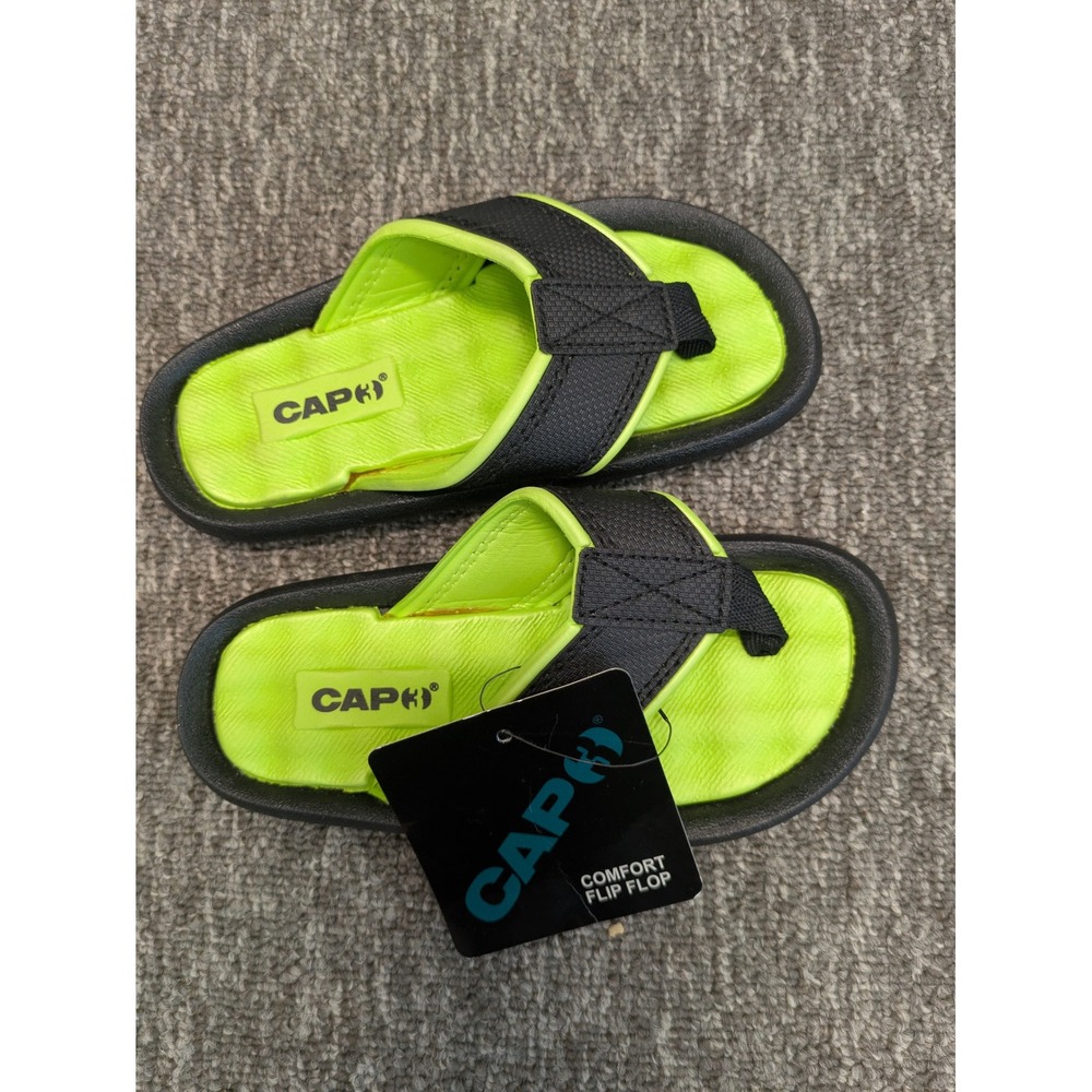 Cap3‎ Kids Size 10 11 Comfort Flip Flop Sandals Neon Green Black